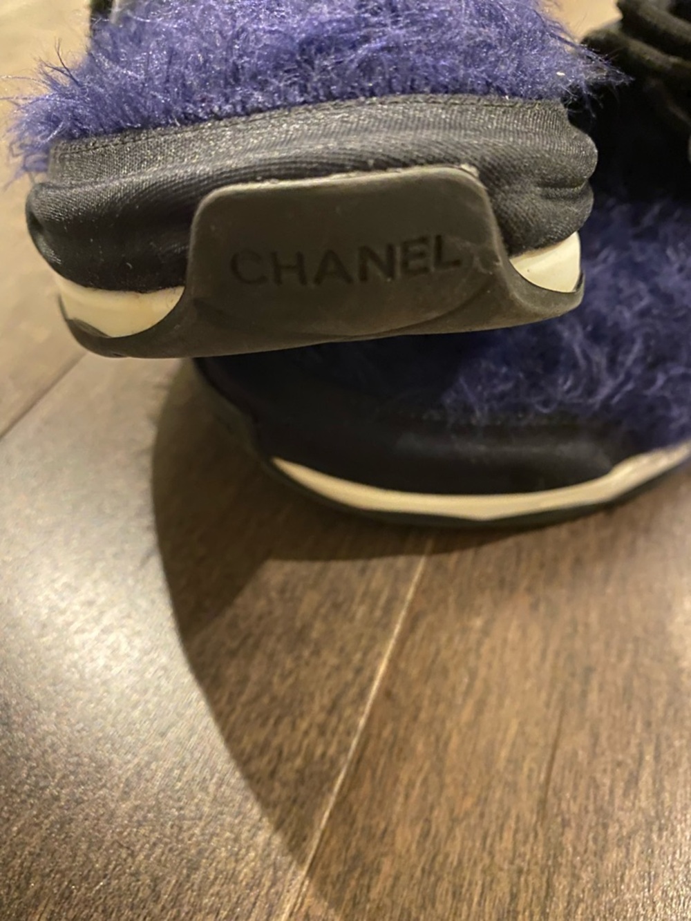 CHANEL Navy Fuzzy Lace-Up Sneakers - Picture 9 of 9